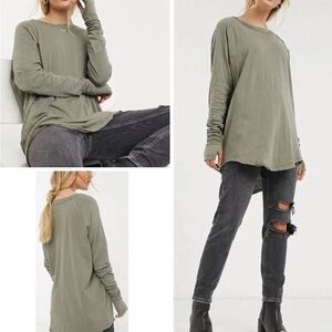Free People We The Free Arden Tee, Long Sleeve, NWOT, Army Green, 1 medium
